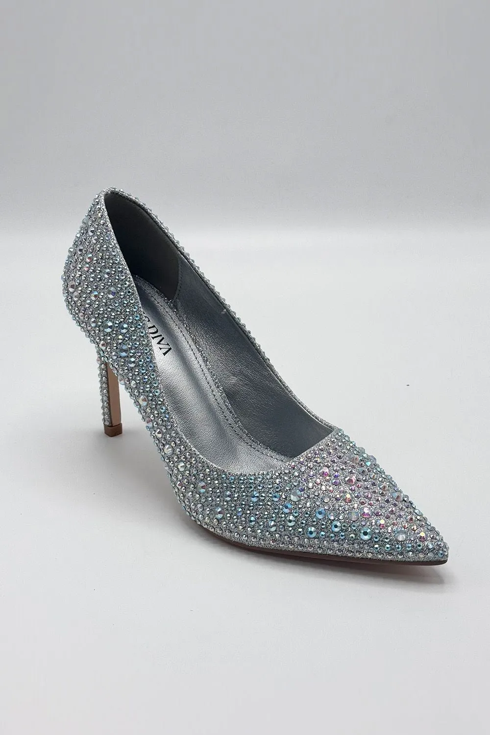 Viviana Diamante Embellished Heels in Silver