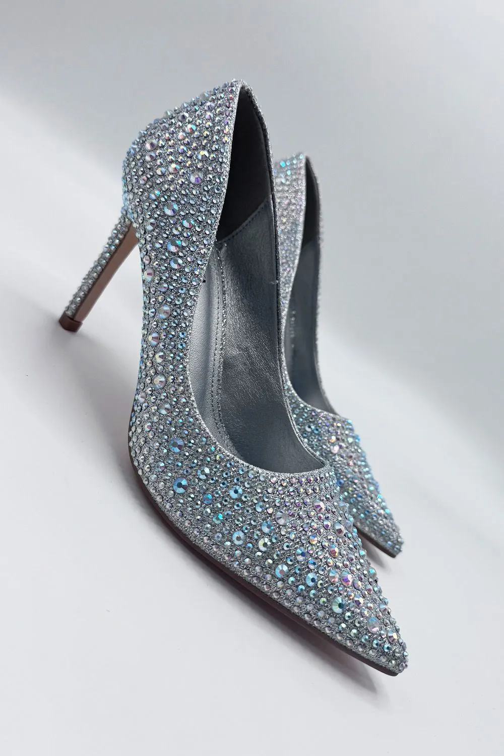 Viviana Diamante Embellished Heels in Silver