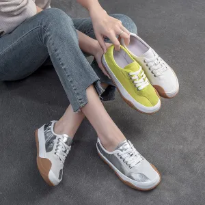 Women Fashion Color Matching Leather Casual Shoes