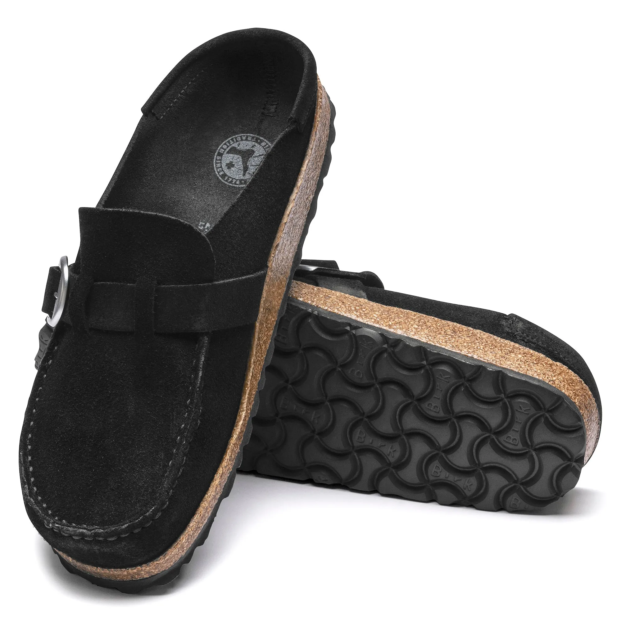 Women's Birkenstock Buckley Suede Leather Color: Black (MEDIUM/NARROW WIDTH)