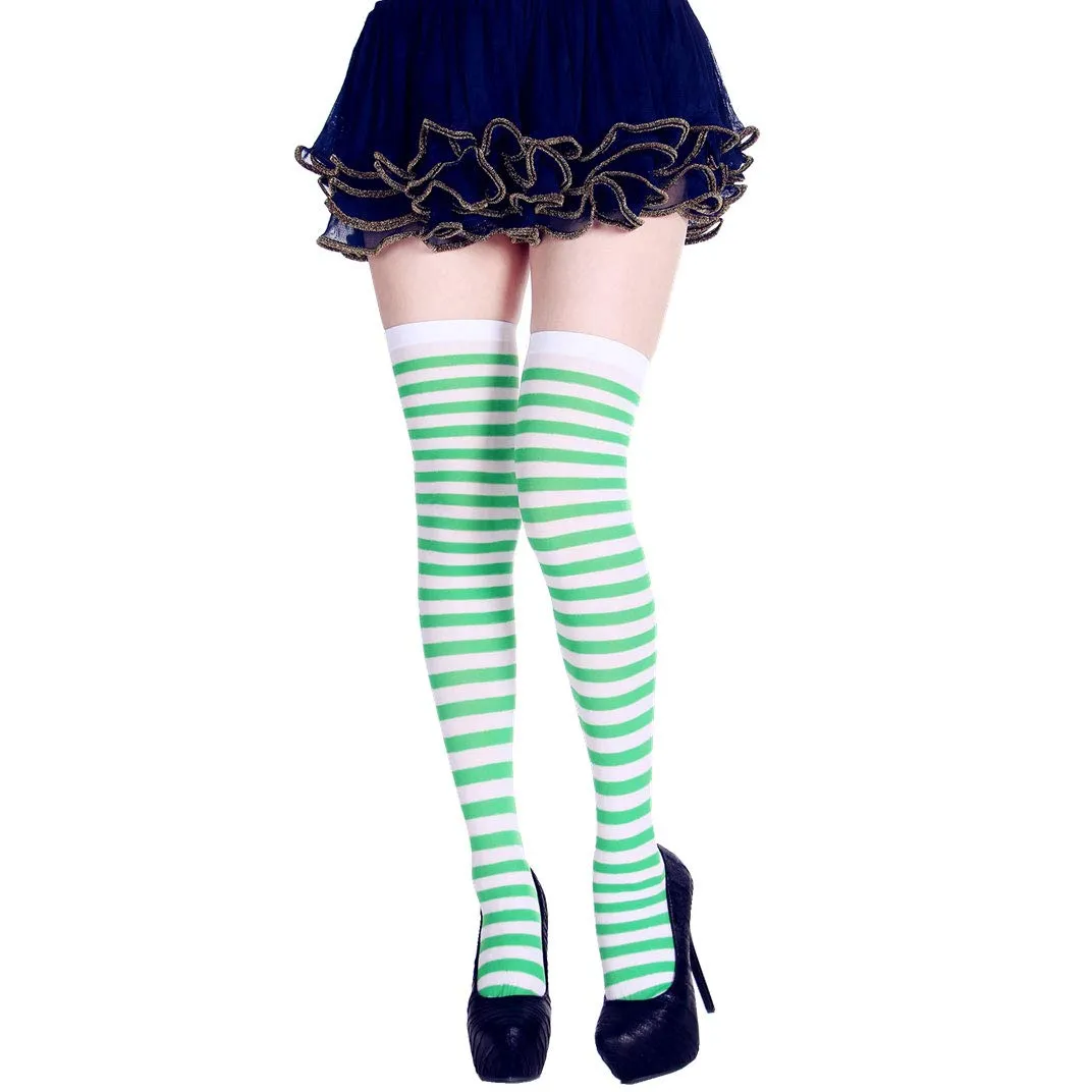 Women's Extra Long Striped Socks Over Knee High Opaque Stockings