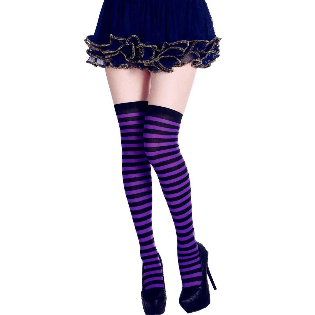 Women's Extra Long Striped Socks Over Knee High Opaque Stockings