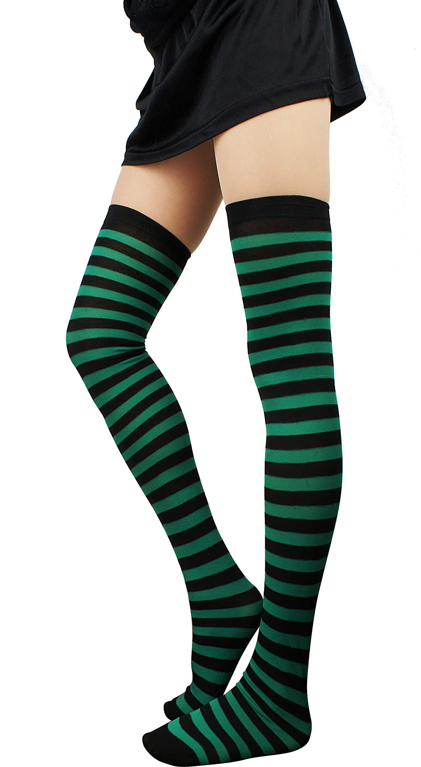 Women's Extra Long Striped Socks Over Knee High Opaque Stockings