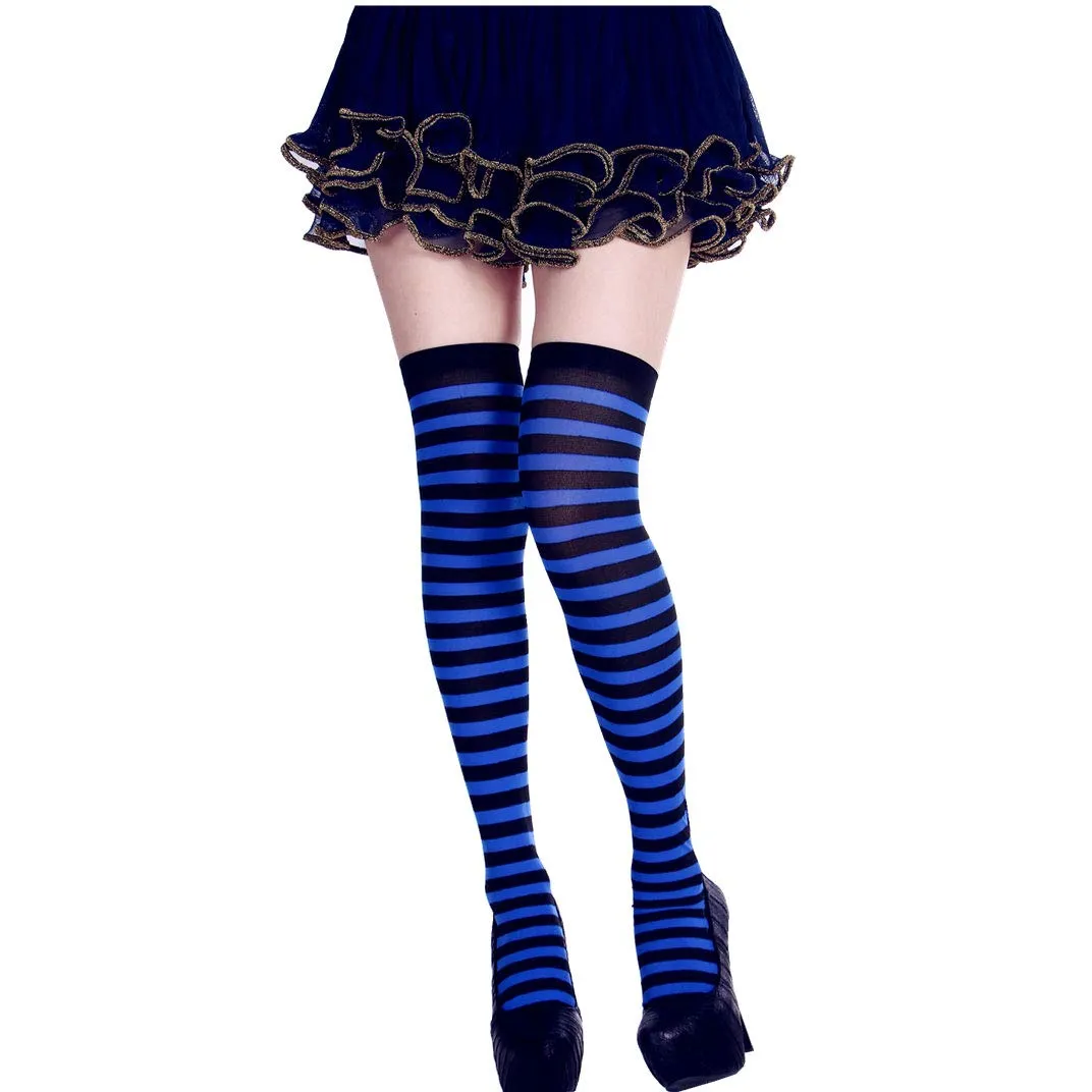 Women's Extra Long Striped Socks Over Knee High Opaque Stockings