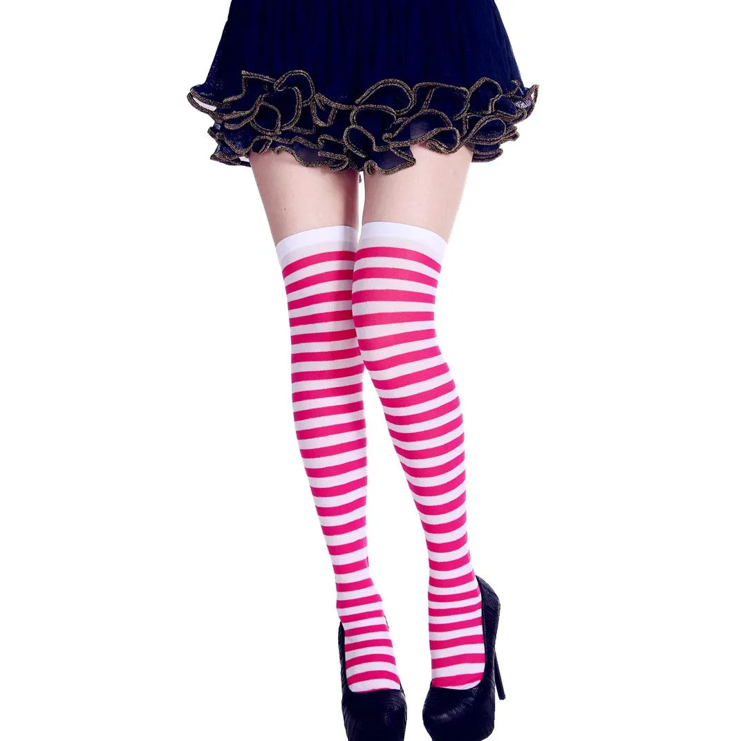 Women's Extra Long Striped Socks Over Knee High Opaque Stockings