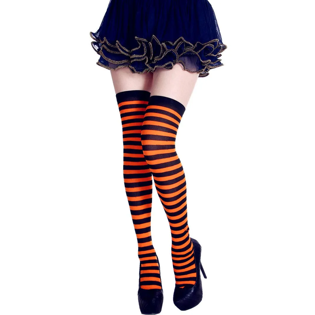 Women's Extra Long Striped Socks Over Knee High Opaque Stockings