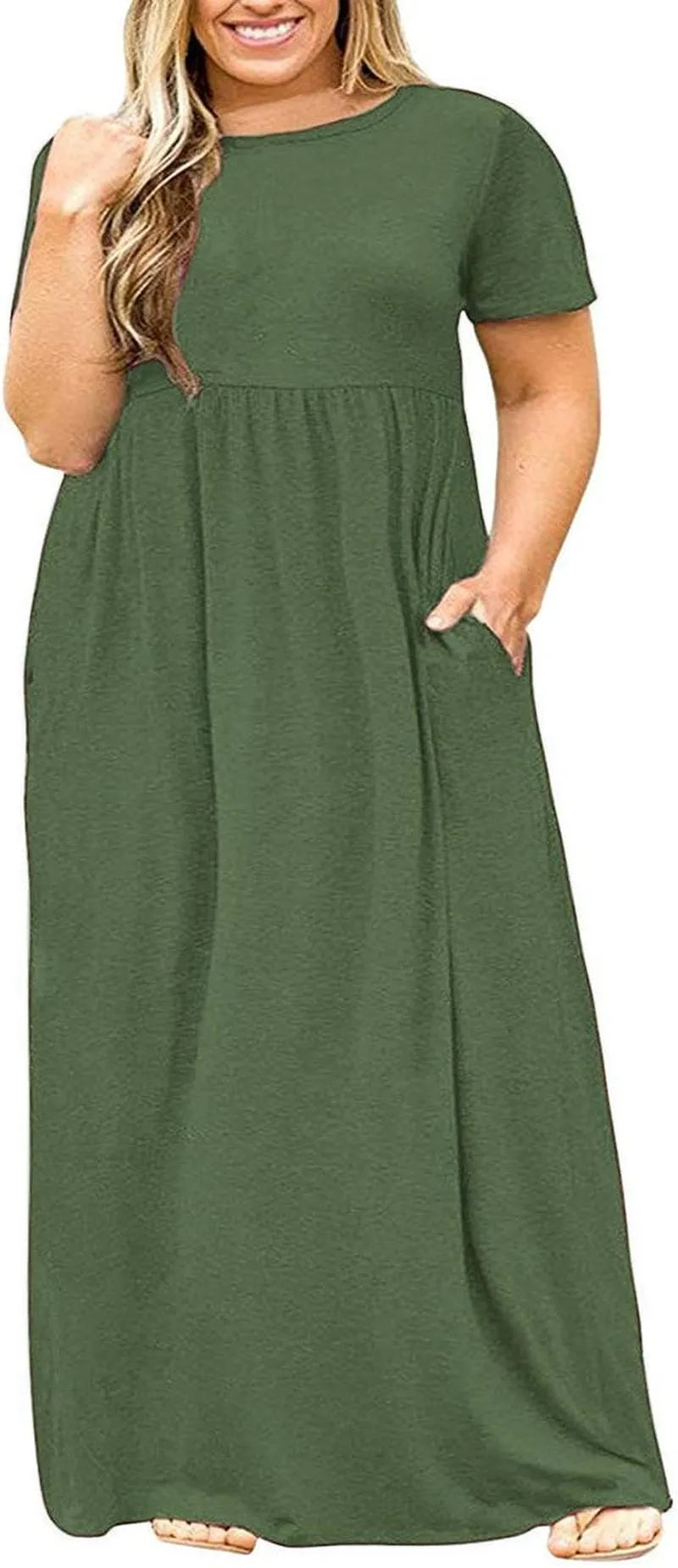 Women’S plus Size Maxi Dresses Summer Casual Short Sleeve Fahion Long Dress with Pockets