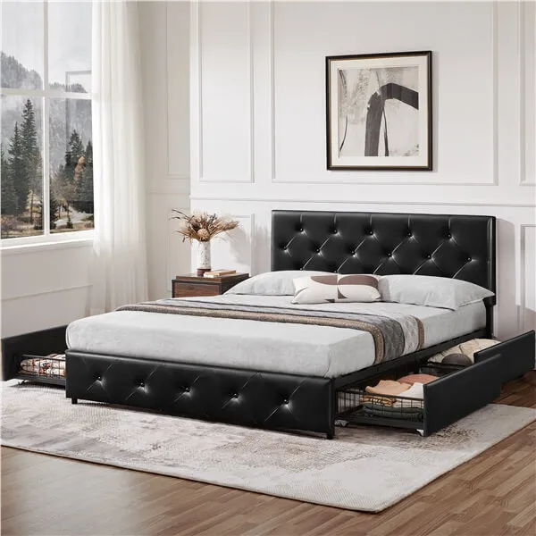 Yaheetech Queen Upholstered Platform Bed Frame